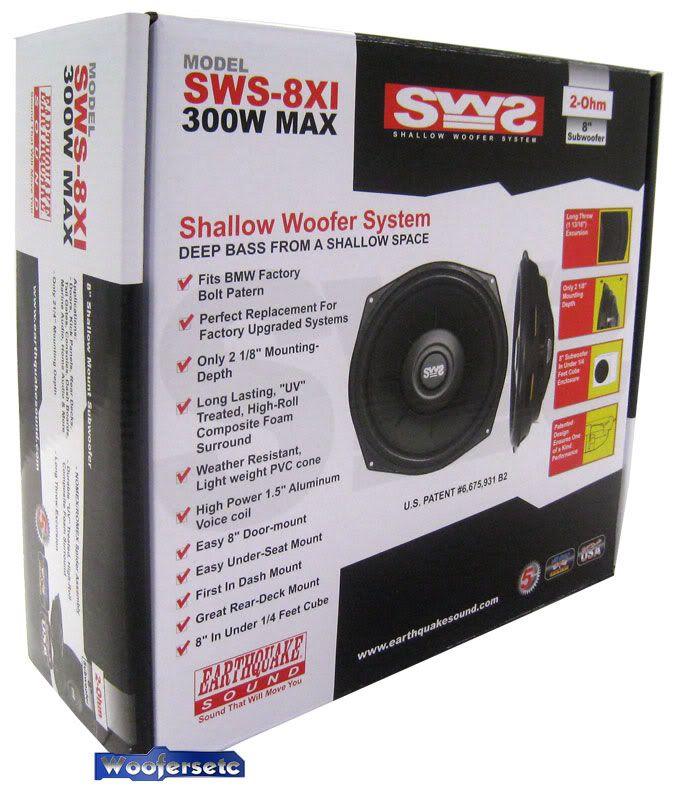 SWS8Xi EARTHQUAKE SHALLOW SLIM THIN 8" SUBWOOFER SPEAKER SUB 2 OHM