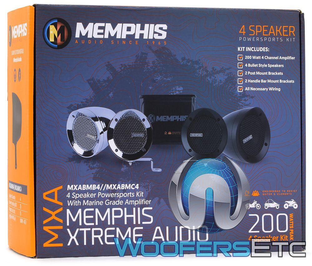 MEMPHIS MXABMB4 BLACK ATV UTV MOTORCYCLE 4 BULLET SPEAKERS 4-CHANNEL AMPLIFIER